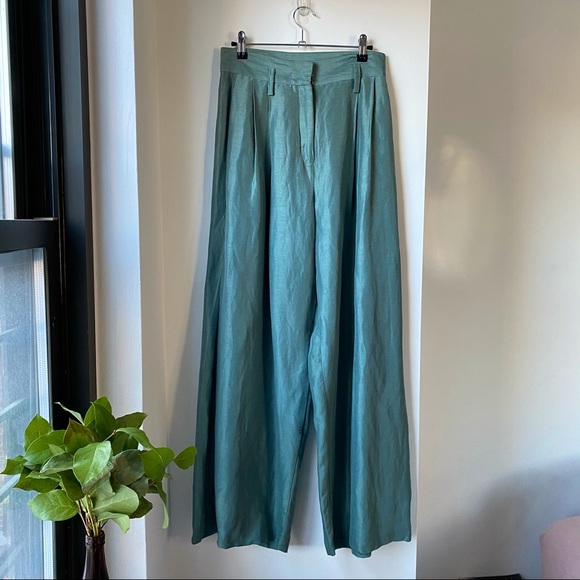 Delfina Balda Pants - DELFINA BALDA Sea Green Wide, Slit Leg Trousers
